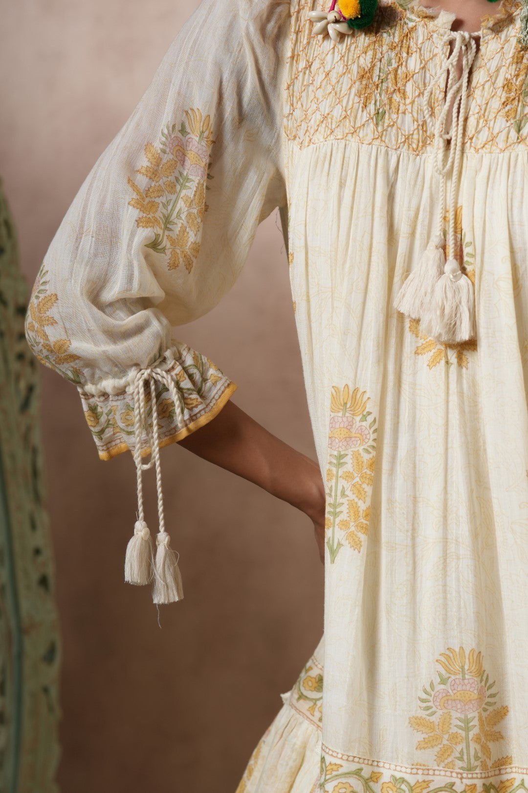 Women Cotton Floral Smocked Mini Dress