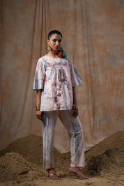 Women Cotton Tie-Dye  Embroidered Lace Work Co-Ord Set