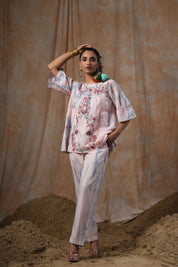 Women Cotton Tie-Dye  Embroidered Lace Work Co-Ord Set