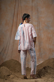 Women Cotton Tie-Dye  Embroidered Lace Work Co-Ord Set