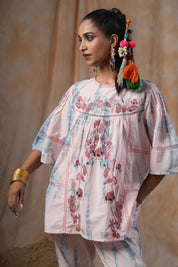 Women Cotton Tie-Dye  Embroidered Lace Work Co-Ord Set