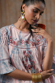 Women Cotton Tie-Dye  Embroidered Lace Work Co-Ord Set