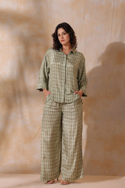 Women Green Printed  Viscose Santoon Fabric Co-Ord Set with Hand Work