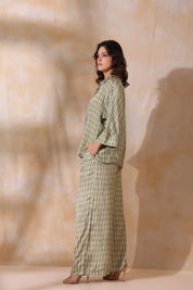 Women Green Printed  Viscose Santoon Fabric Co-Ord Set with Hand Work