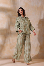 Women Green Printed  Viscose Santoon Fabric Co-Ord Set with Hand Work