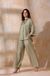Women Green Printed  Viscose Santoon Fabric Co-Ord Set with Hand Work