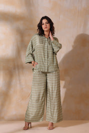 Women Green Printed  Viscose Santoon Fabric Co-Ord Set with Hand Work