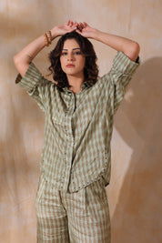 Women Green Printed  Viscose Santoon Fabric Co-Ord Set with Hand Work