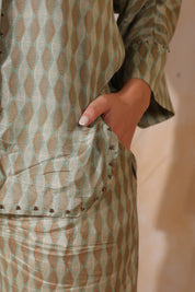 Women Green Printed  Viscose Santoon Fabric Co-Ord Set with Hand Work