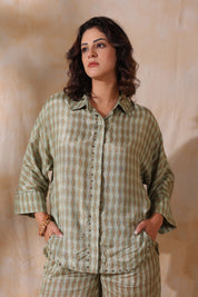 Women Green Printed  Viscose Santoon Fabric Co-Ord Set with Hand Work