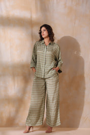 Women Green Printed  Viscose Santoon Fabric Co-Ord Set with Hand Work