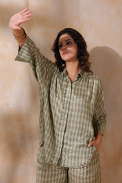 Women Green Printed  Viscose Santoon Fabric Co-Ord Set with Hand Work