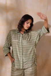 Women Green Printed  Viscose Santoon Fabric Co-Ord Set with Hand Work