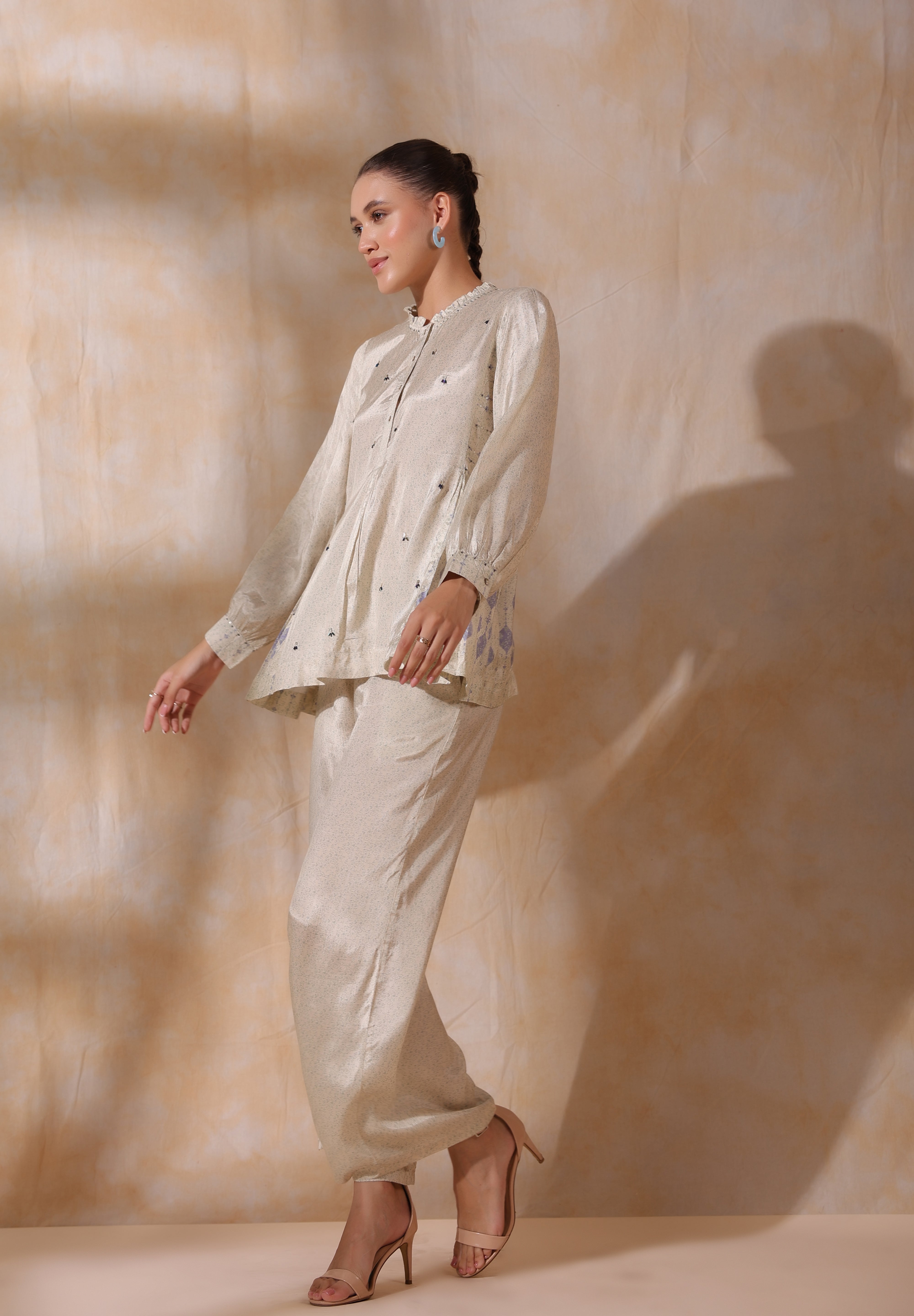 Women Green Viscose Santoon Digital Printed Fabric Co-Ord Set with Hand Work
