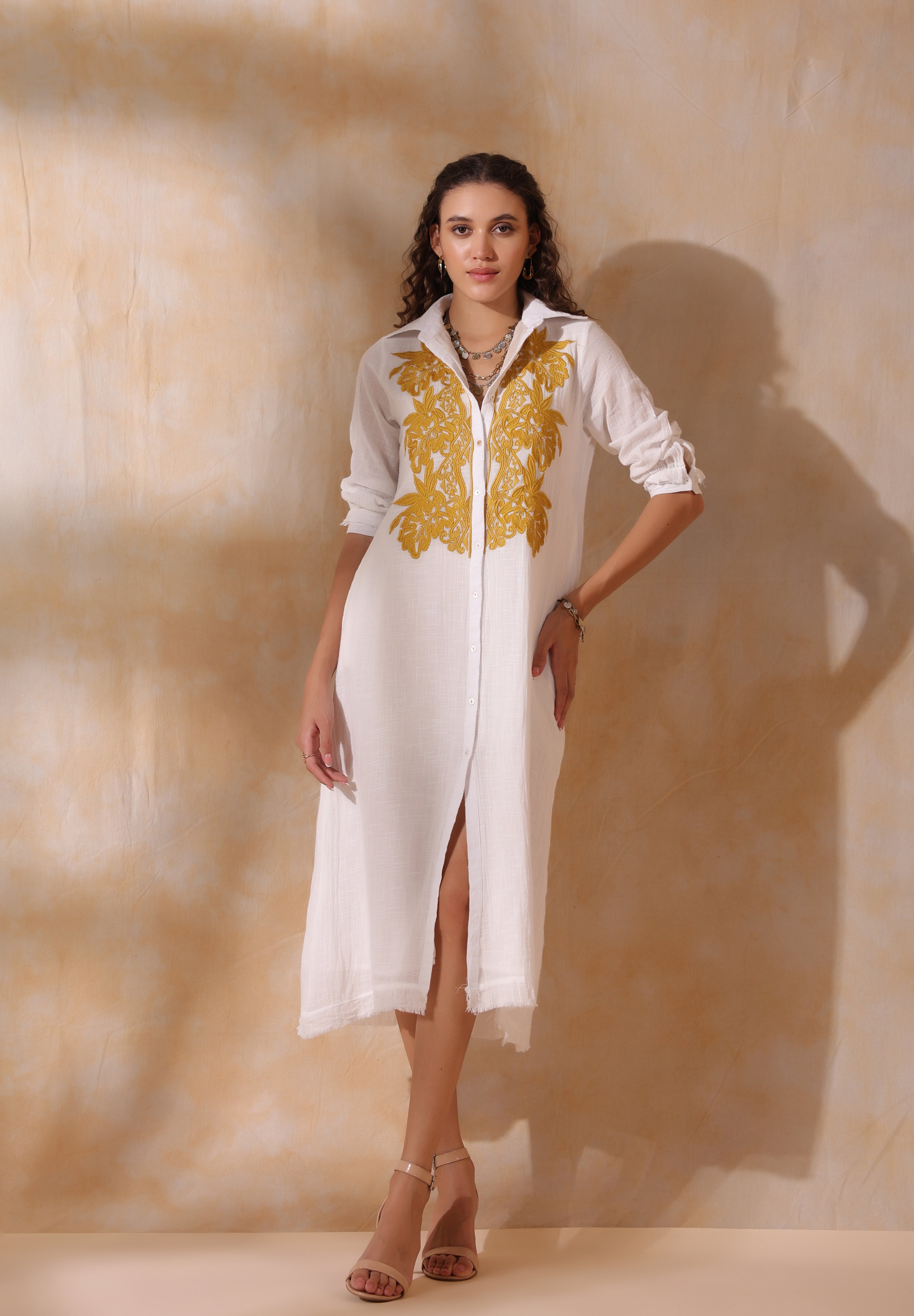 white cotton shirtwaist dress Women's Shirtdresses Machine wash cold Collared Sleeveless Button Down Midi
