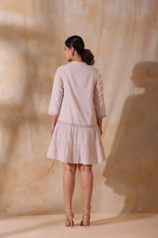 Women Rose Pink Cotton Flex Linen Embroidery Fril Dress
