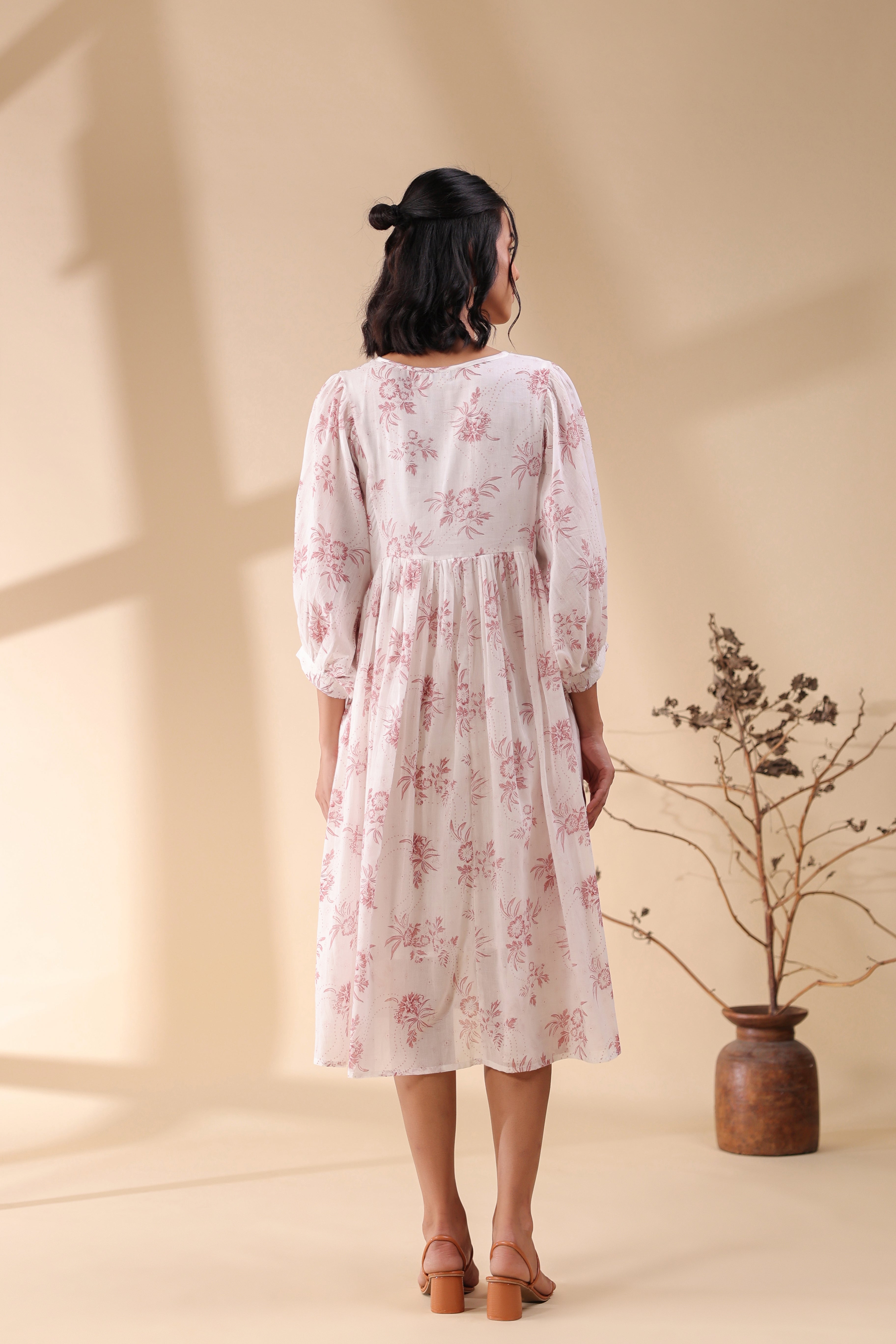 Women Pink Cotton Voile 80X72 Printed Dress