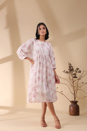 Women Pink Cotton Voile 80X72 Printed Dress