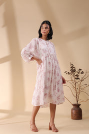 Women Pink Cotton Voile 80X72 Printed Dress
