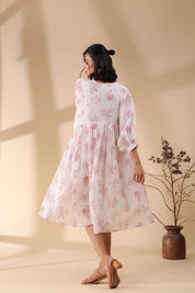 Women Pink Cotton Voile 80X72 Printed Dress