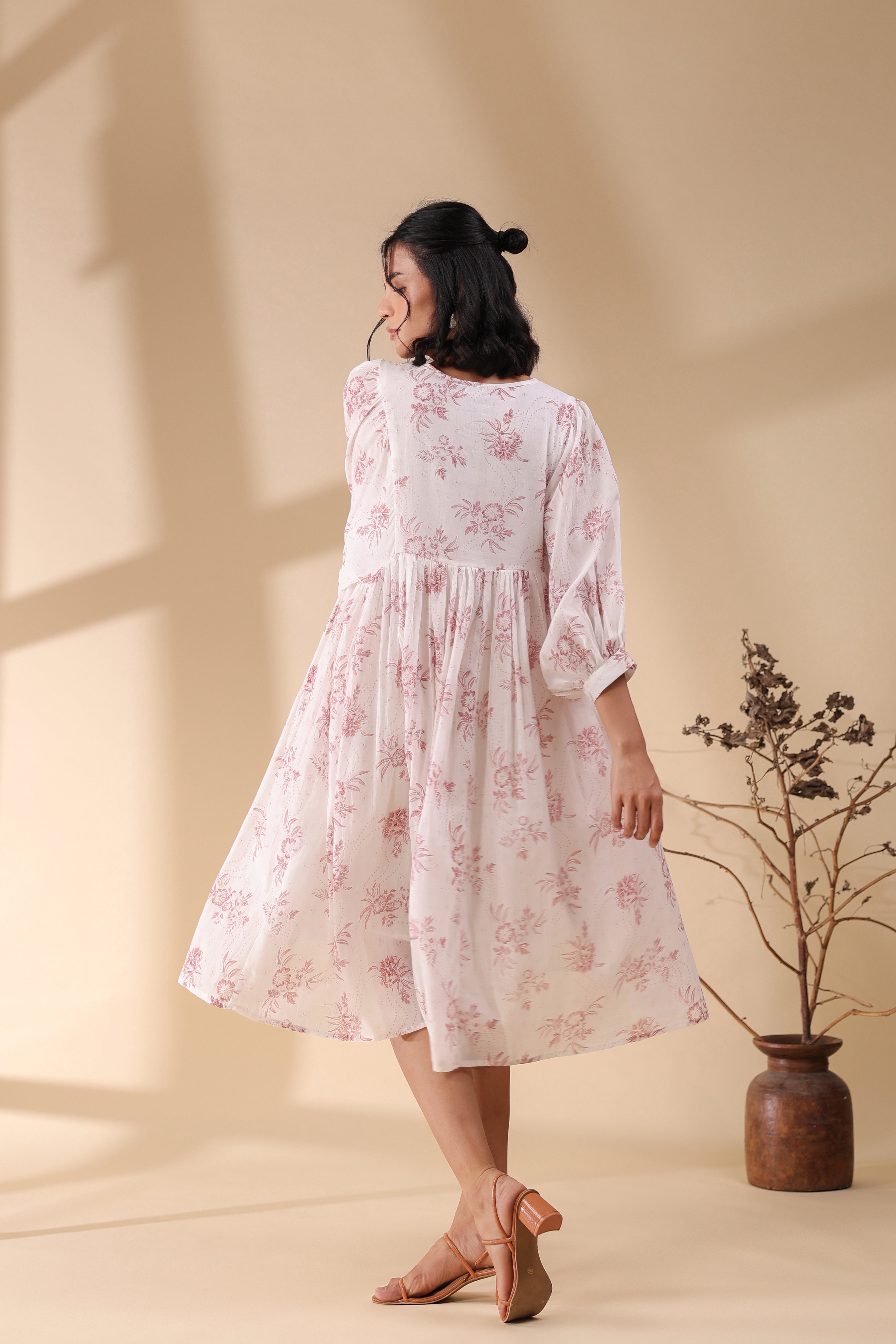 Women Pink Cotton Voile 80X72 Printed Dress