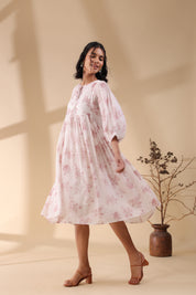 Women Pink Cotton Voile 80X72 Printed Dress