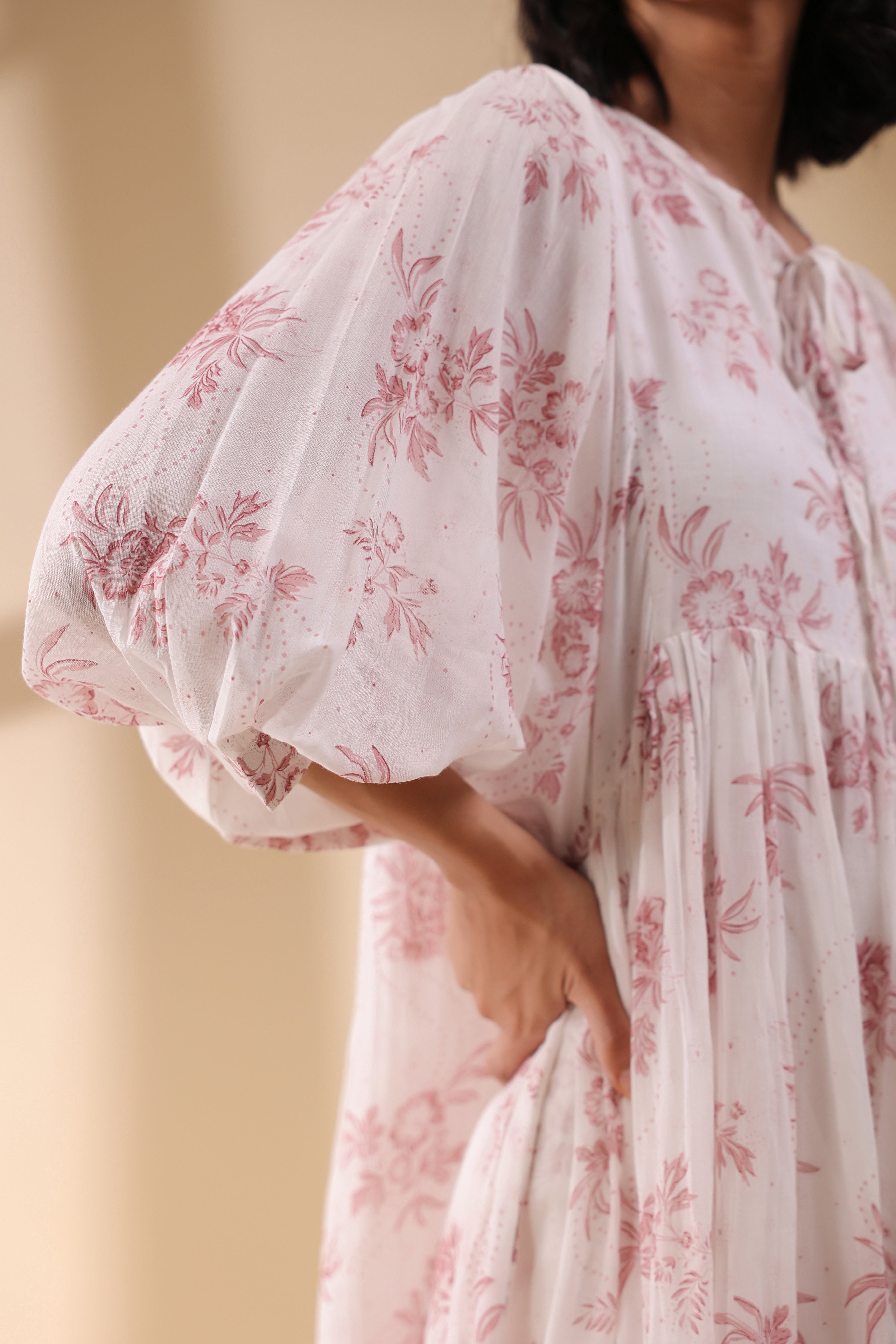Women Pink Cotton Voile 80X72 Printed Dress