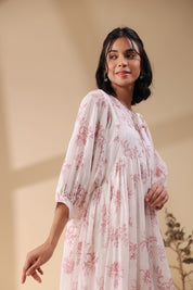 Women Pink Cotton Voile 80X72 Printed Dress