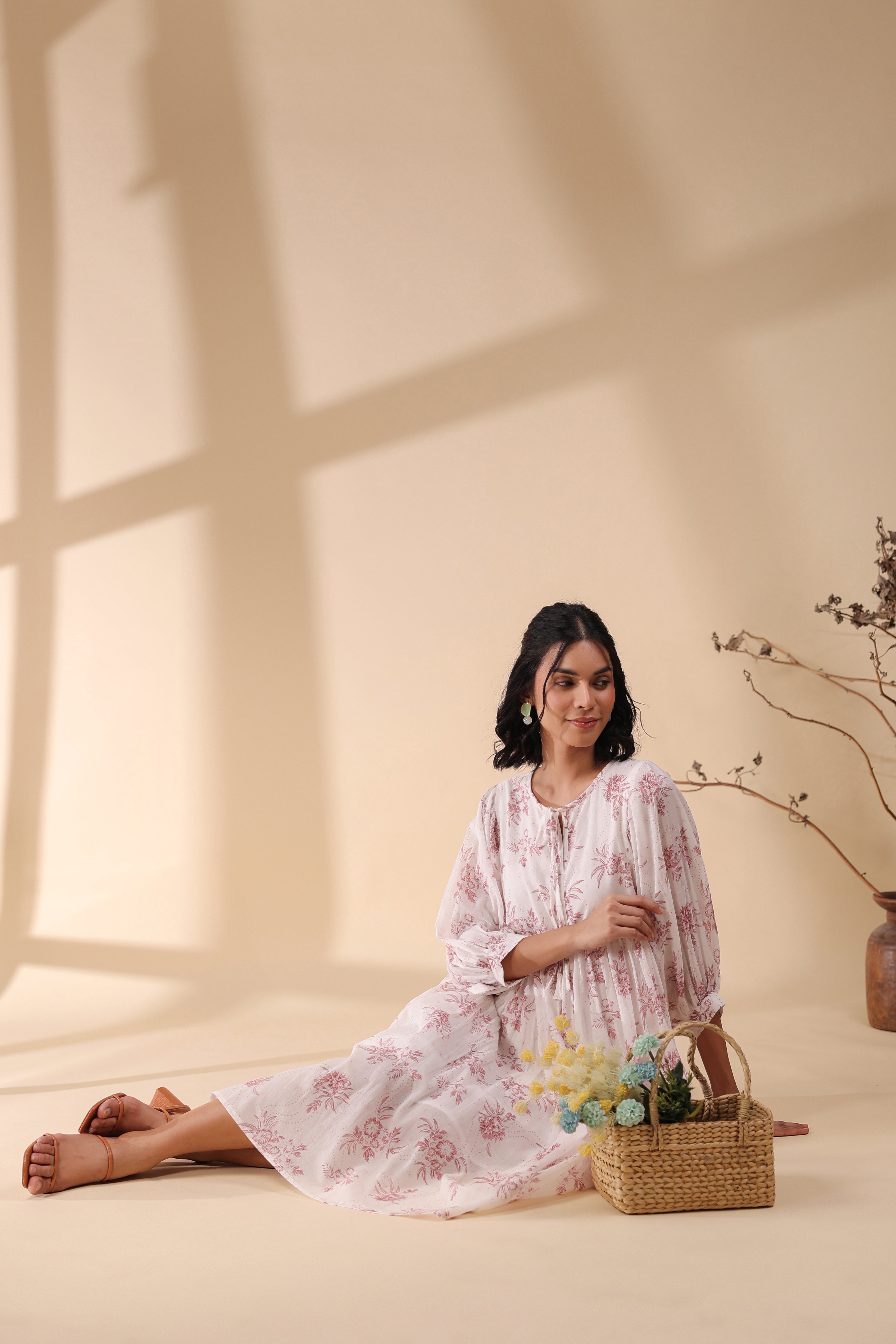 Women Pink Cotton Voile 80X72 Printed Dress
