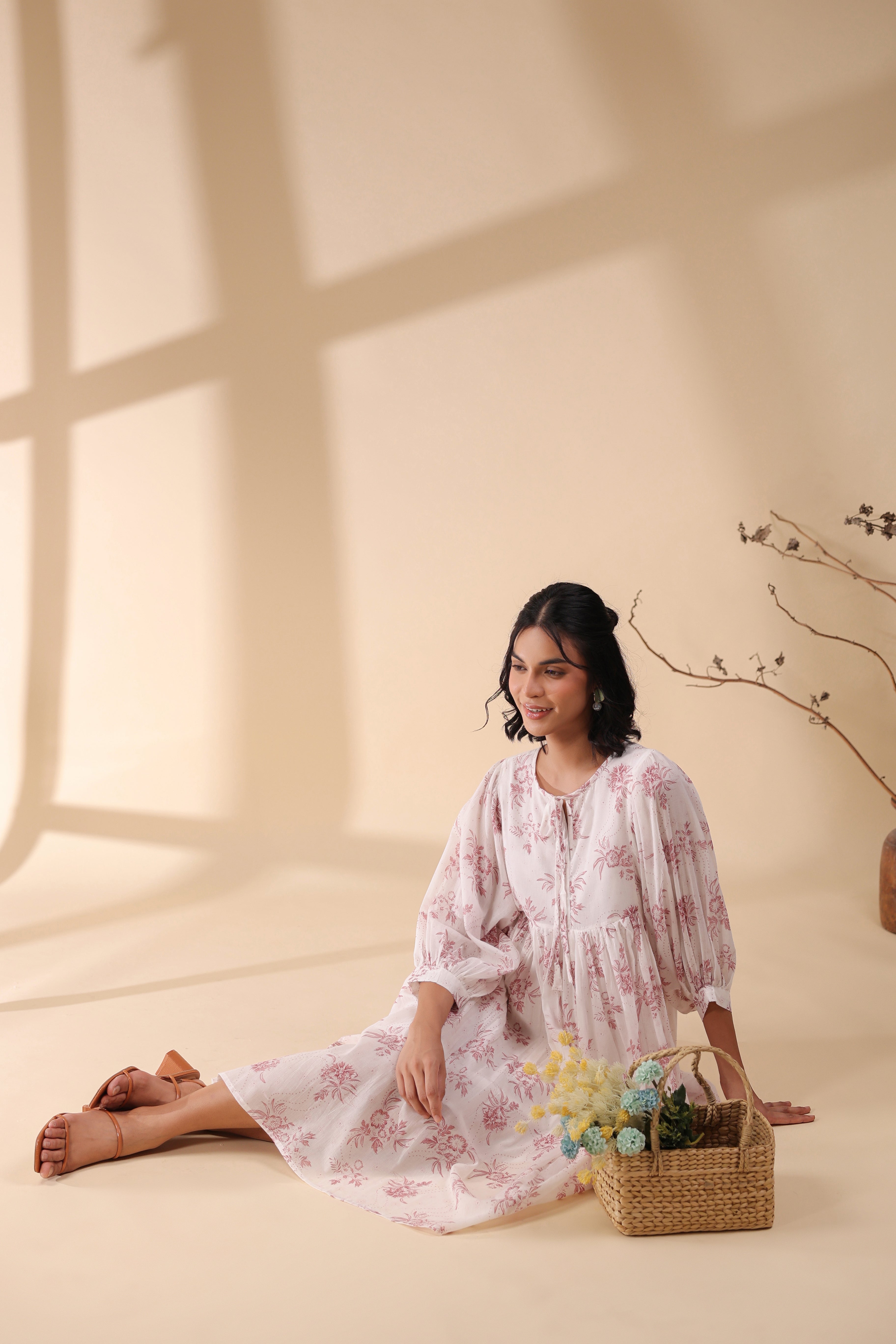 Women Pink Cotton Voile 80X72 Printed Dress