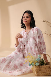 Women Pink Cotton Voile 80X72 Printed Dress