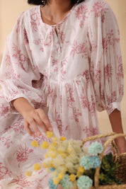 Women Pink Cotton Voile 80X72 Printed Dress