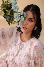 Women Pink Cotton Voile 80X72 Printed Dress
