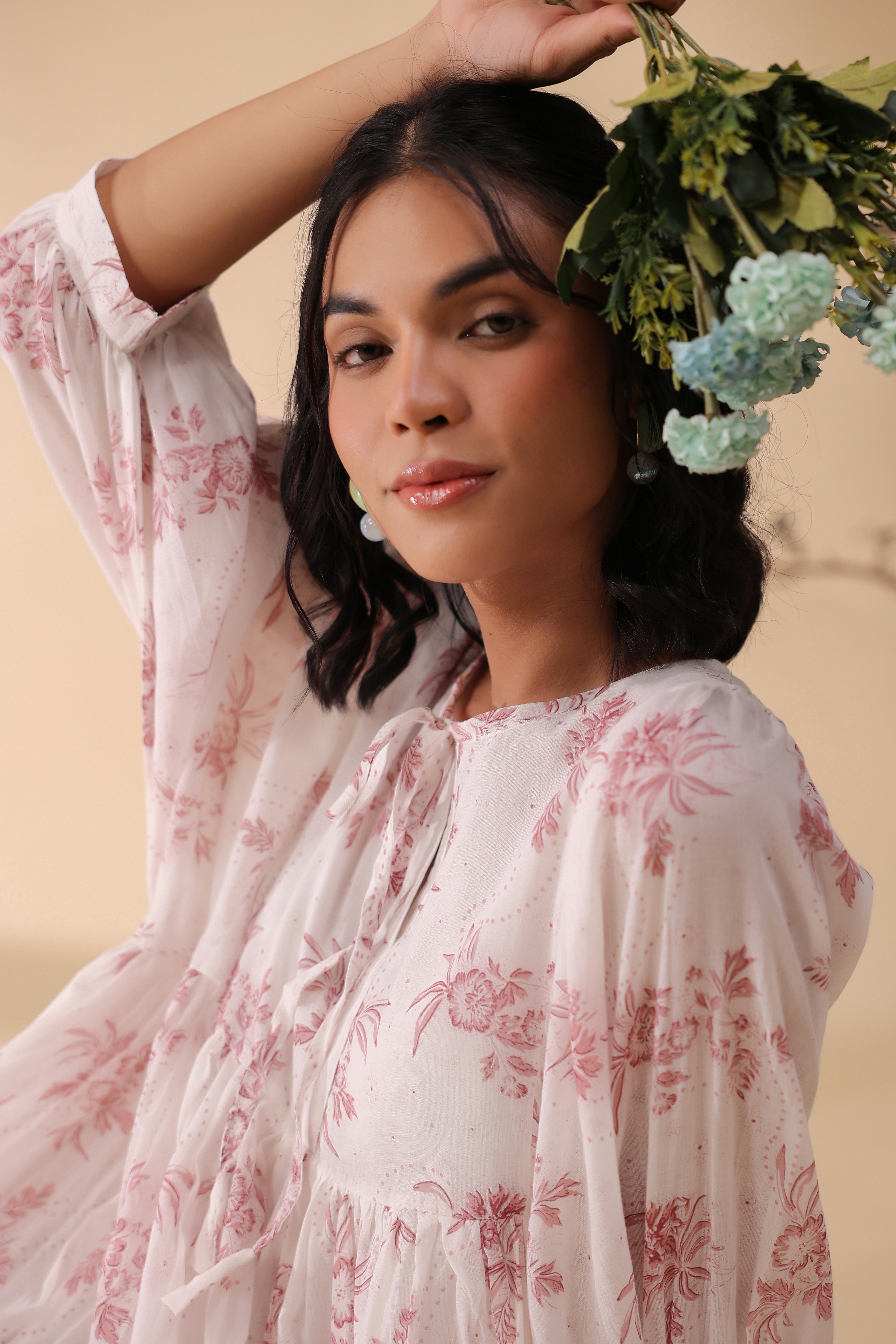 Women Pink Cotton Voile 80X72 Printed Dress