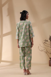 Women Dark  Green Viscose Cotton Printed & Embroidery Co-Ord Set