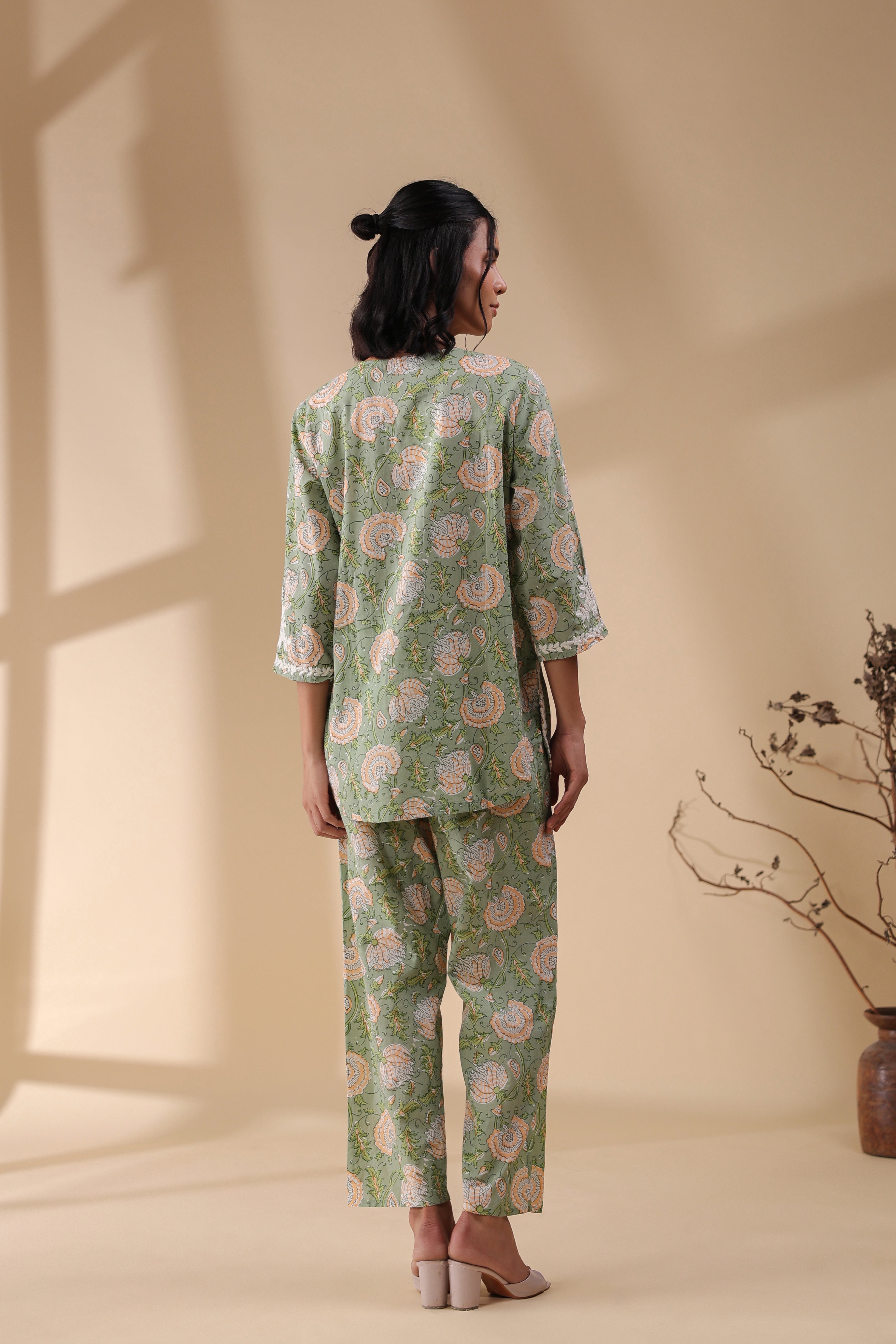 Women Dark  Green Viscose Cotton Printed & Embroidery Co-Ord Set