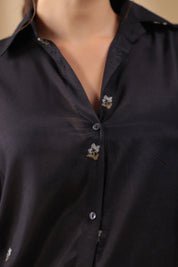 Women Black  Polyester Fabric Embroidery Shirt