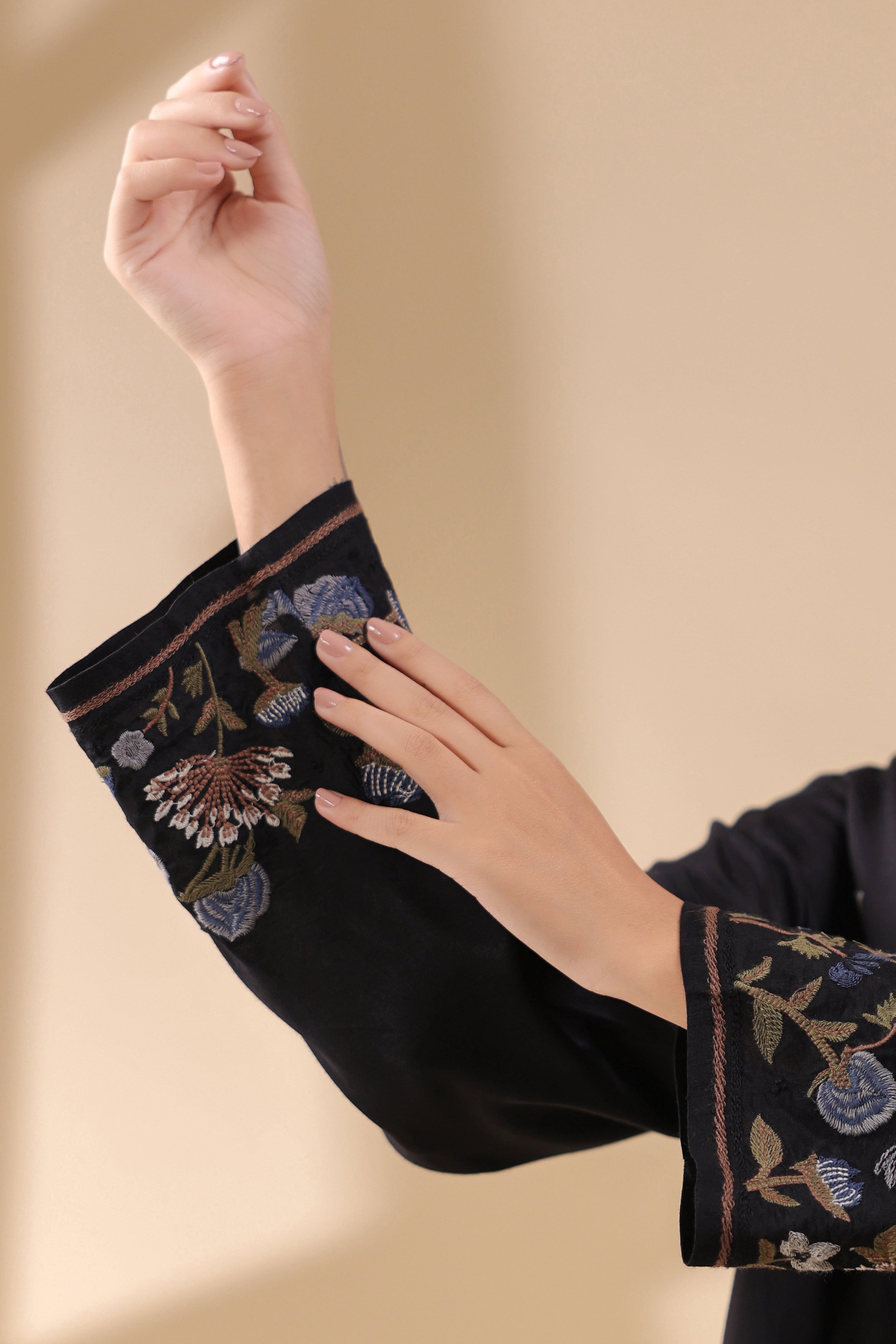 Women Black  Polyester Fabric Embroidery Shirt