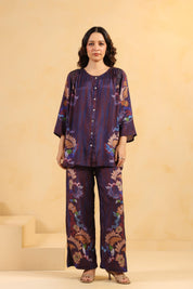 Nyaro Signature Wine Printed Co-ord Set in Viscose Santoon