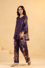 Nyaro Signature Wine Printed Co-ord Set in Viscose Santoon