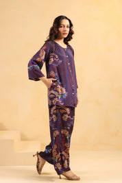 Nyaro Signature Wine Printed Co-ord Set in Viscose Santoon