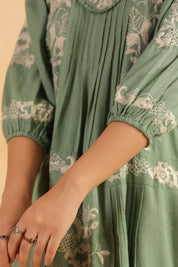 Nyaro Signature Sage Green Cotton Flex Embroidered Dress