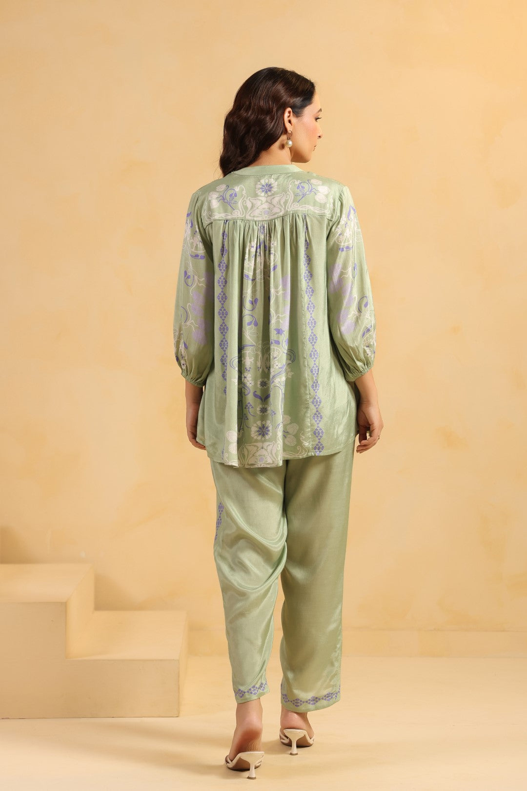 Nyaro Signature Sage Green Printed Co-ord Set in Viscose Santoon
