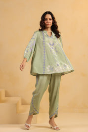 Nyaro Signature Sage Green Printed Co-ord Set in Viscose Santoon