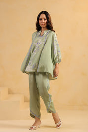 Nyaro Signature Sage Green Printed Co-ord Set in Viscose Santoon