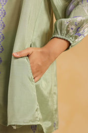 Nyaro Signature Sage Green Printed Co-ord Set in Viscose Santoon