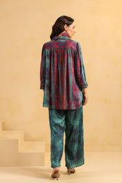 Nyaro Signature Teal Wine Printed Co-ord Set in Viscose Santoon