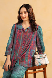 Nyaro Signature Teal Wine Printed Co-ord Set in Viscose Santoon