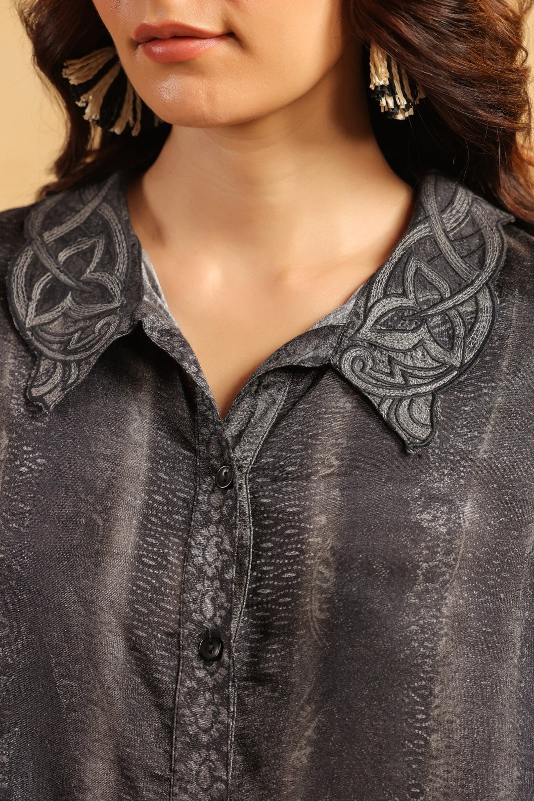 Nyaro Signature Charcoal Black Printed Co-ord Set in Viscose Santoon