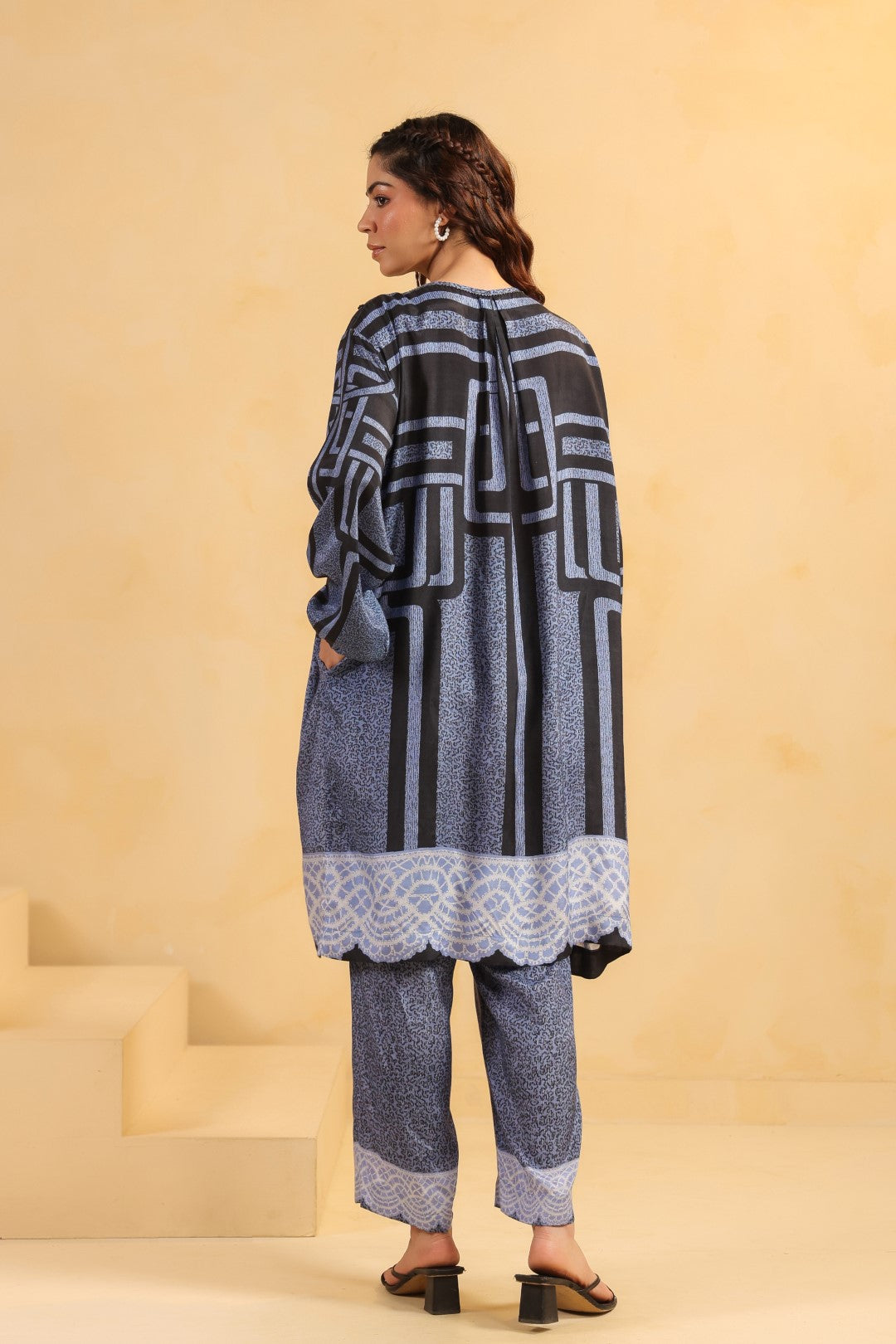 Nyaro Signature Abstract Print Blue Co-ord Set